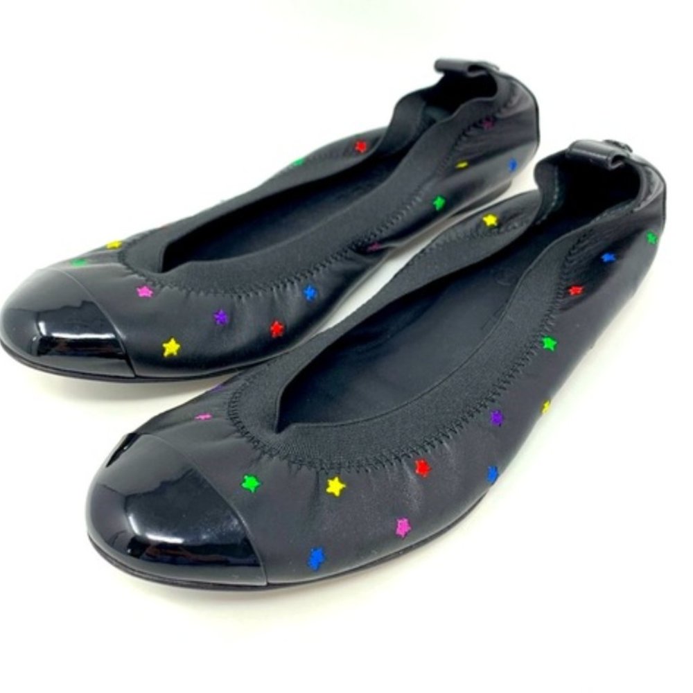 Chanel Black Leather Multicolor Star Ballet Flats